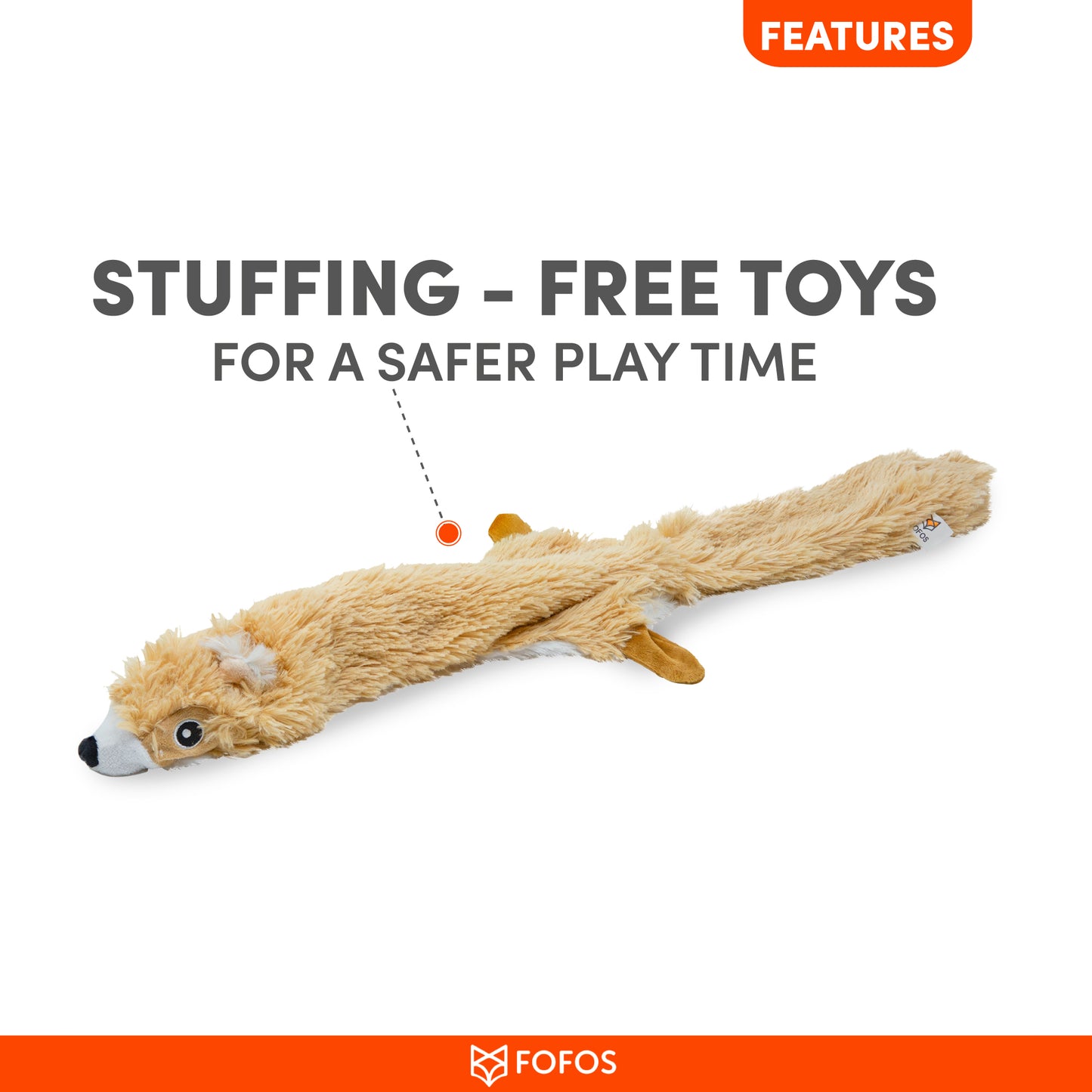 FOFOS Dog Toy Skinneez Squirrel 58 x 22 x 3.5 cm