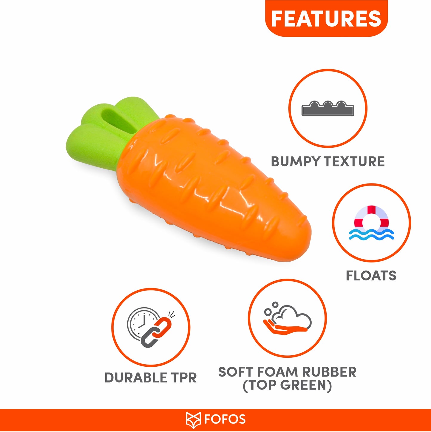 FOFOS Vegi-Bites Carrot Dog Toy 15 x 4 x 4 cm Small