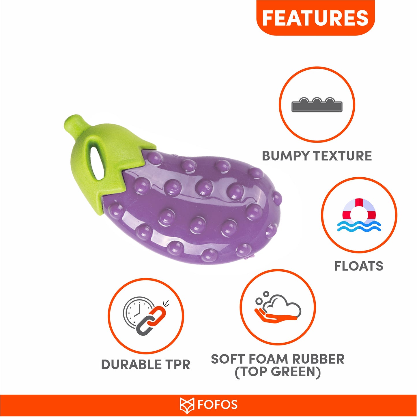 FOFOS Vegi-Bites Eggplant Toy For Dogs 12 x 6 x 4cm Small