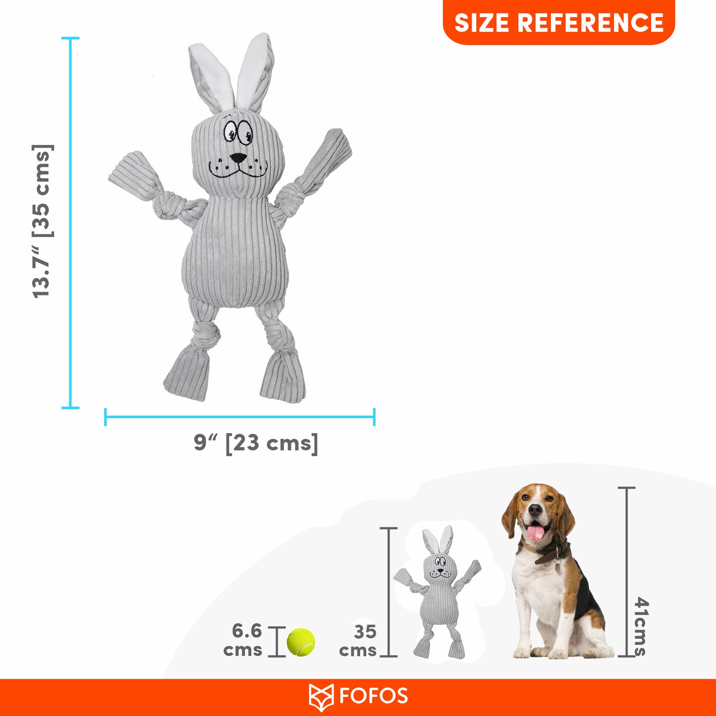 FOFOS Fluffy Rabbit Grey Dog Toy 35 x 23 x 6.5 cm