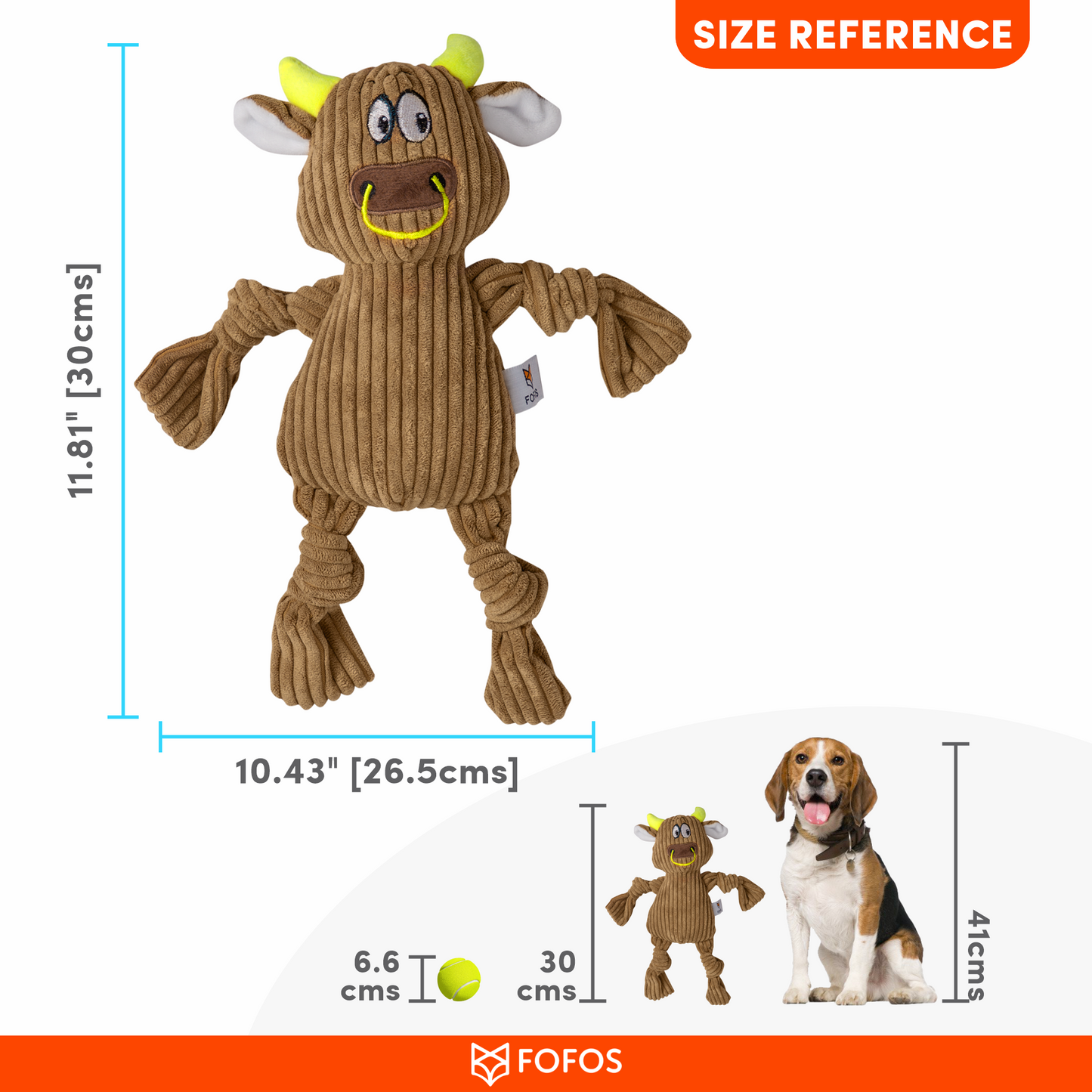 FOFOS Fluffy Cow Brown Dog Toy 30 x 26.5 x 7 cm