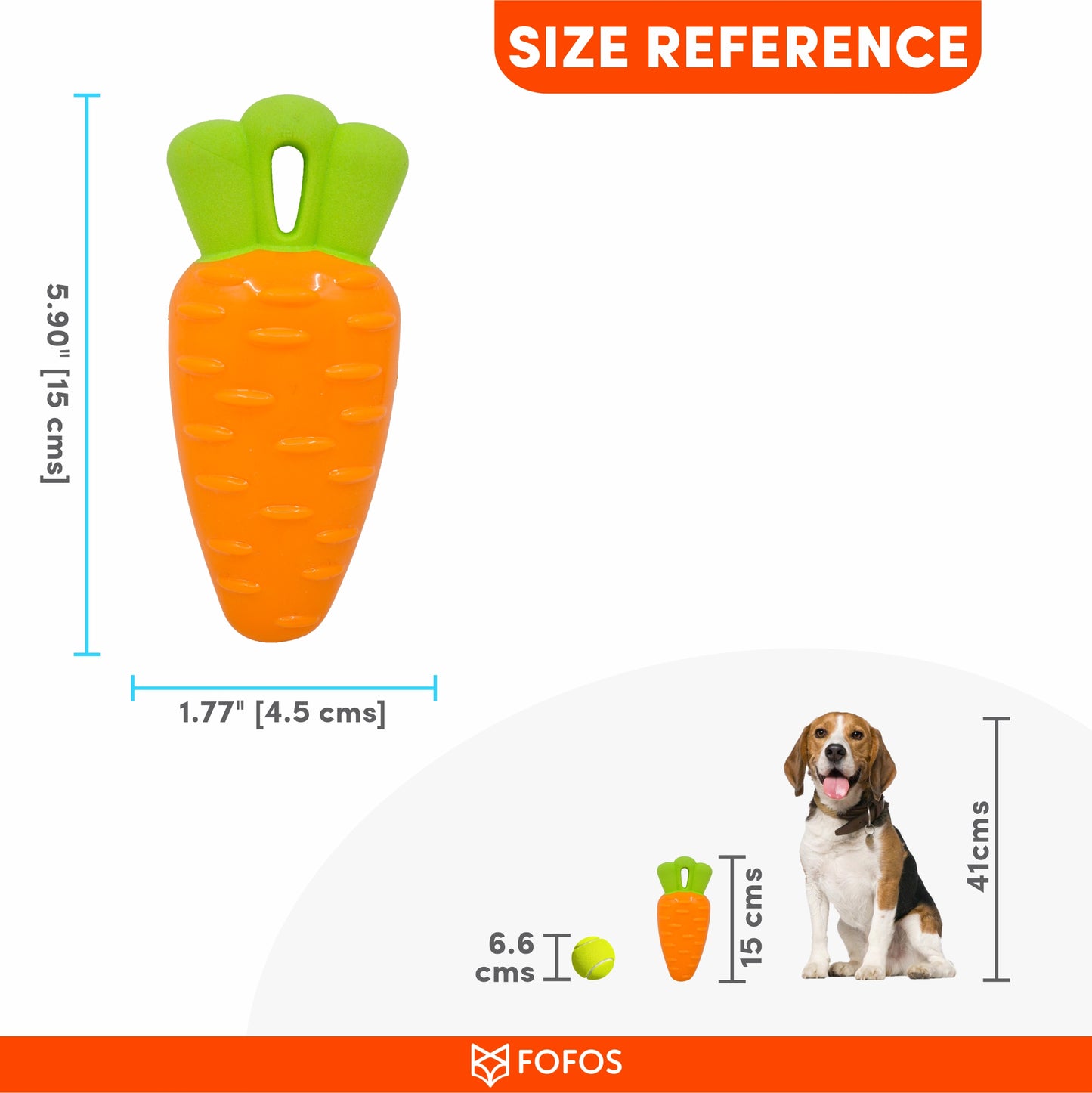 FOFOS Vegi-Bites Carrot Dog Toy 15 x 4 x 4 cm Small