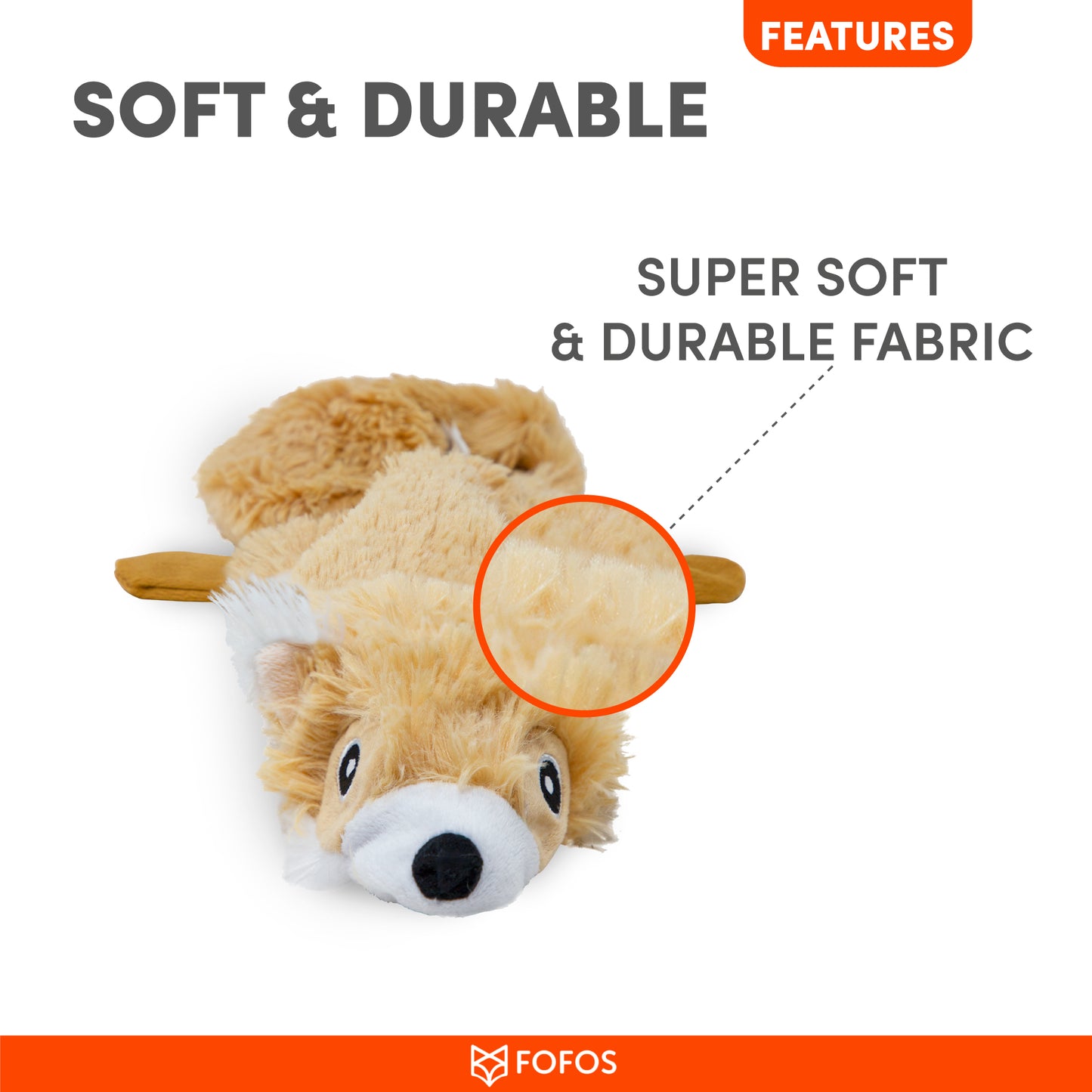 FOFOS Dog Toy Skinneez Squirrel 58 x 22 x 3.5 cm