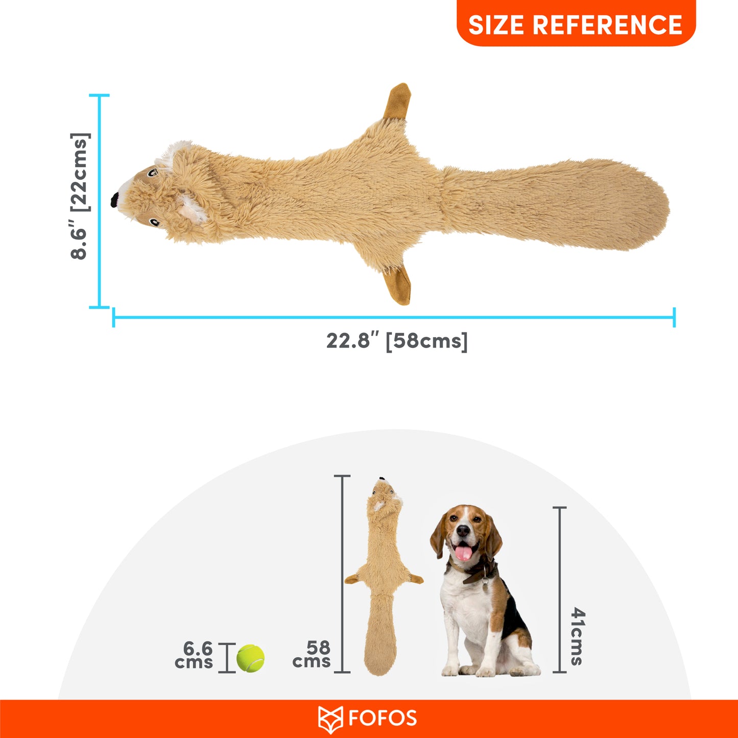 FOFOS Dog Toy Skinneez Squirrel 58 x 22 x 3.5 cm