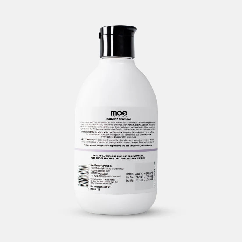 Moe Puppy Keratin+ Cruelty Free and Plant Based Formula Shampoo For Dogs & Cats 300ml