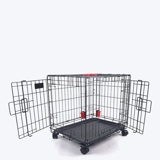 M-Pets Voyager Wire Crate Cage with 2 Doors and Wheels