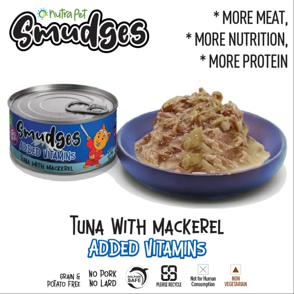 Smudges Added Vitamins Tuna with Mackerel in Soft Jelly Adult Cat Food 80g
