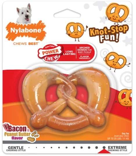 Nylabone Power Chew Flavor Frenzy Pretzel Bacon & Peanut Butter Flavor Chew Toy Up to 11kg Dogs 7cm x 1.50cm x 10cm