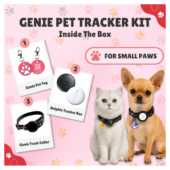 Kennel Genie Pet Tracker Kit Adjustable Collar For Dogs and Cats Work with Apple