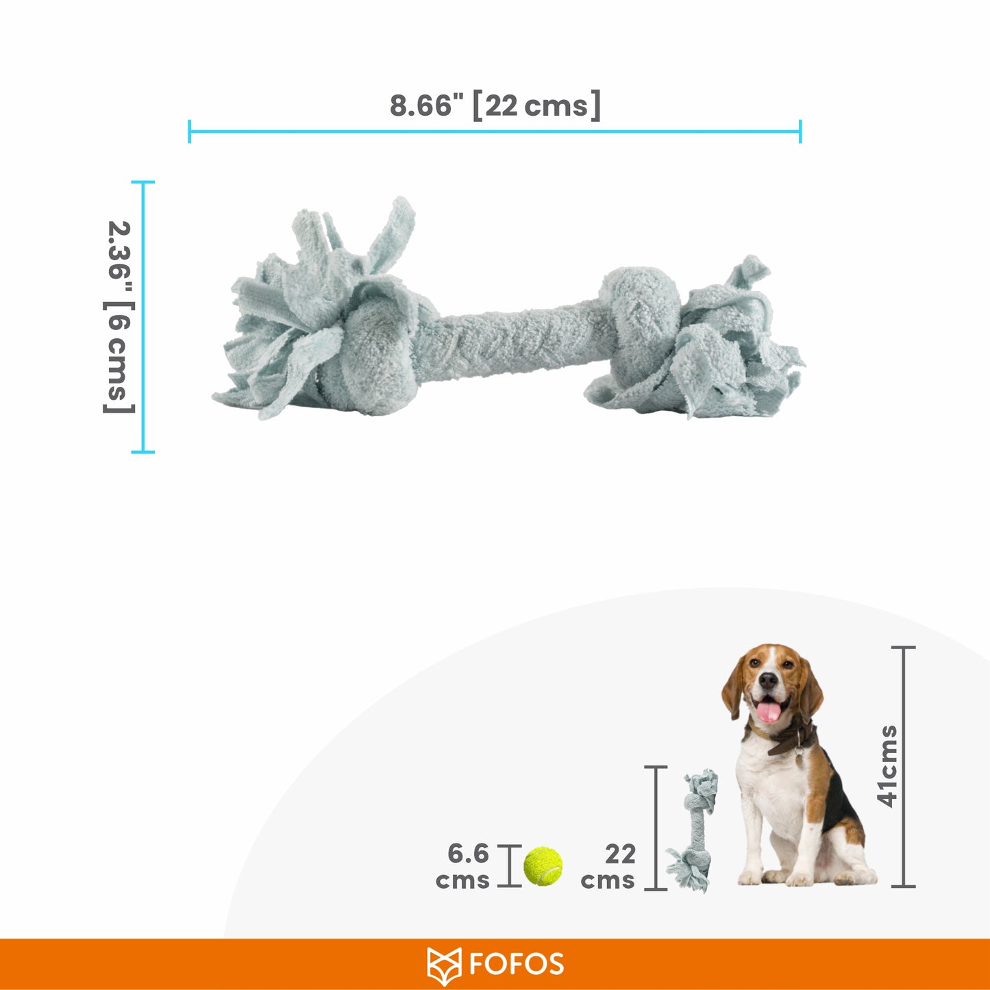 FOFOS Terry Rope 2knots Puppy Dog Toy 6 x 6 x 22 cm
