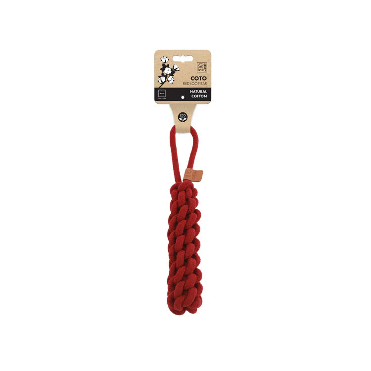 M-Pets Coto Loop Bar Natural Cotton Red Toy for Dogs Medium 34cm