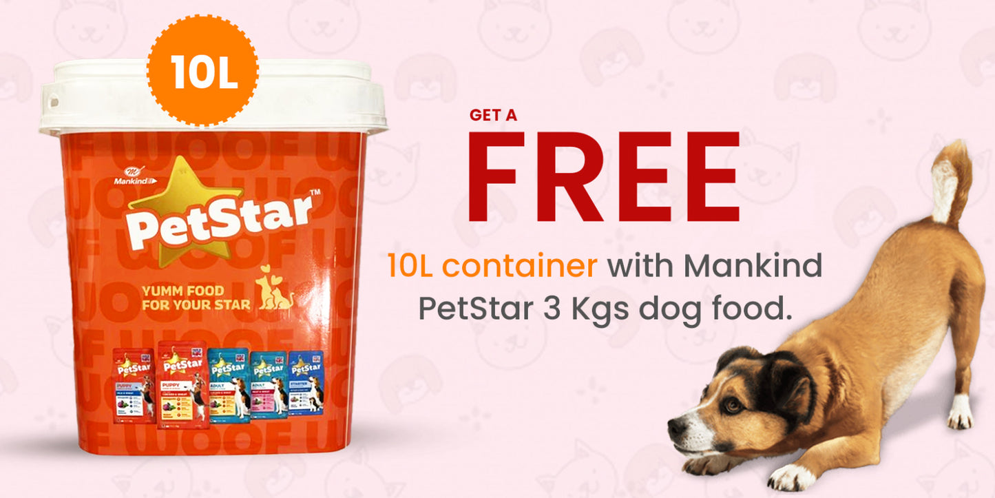 Mankind PetStar Puppy Milk Wheat Suitable For All Breed (Get 10L Container Free with 3kg Food Bag & Shopping Bag with 1kg Food Bag)
