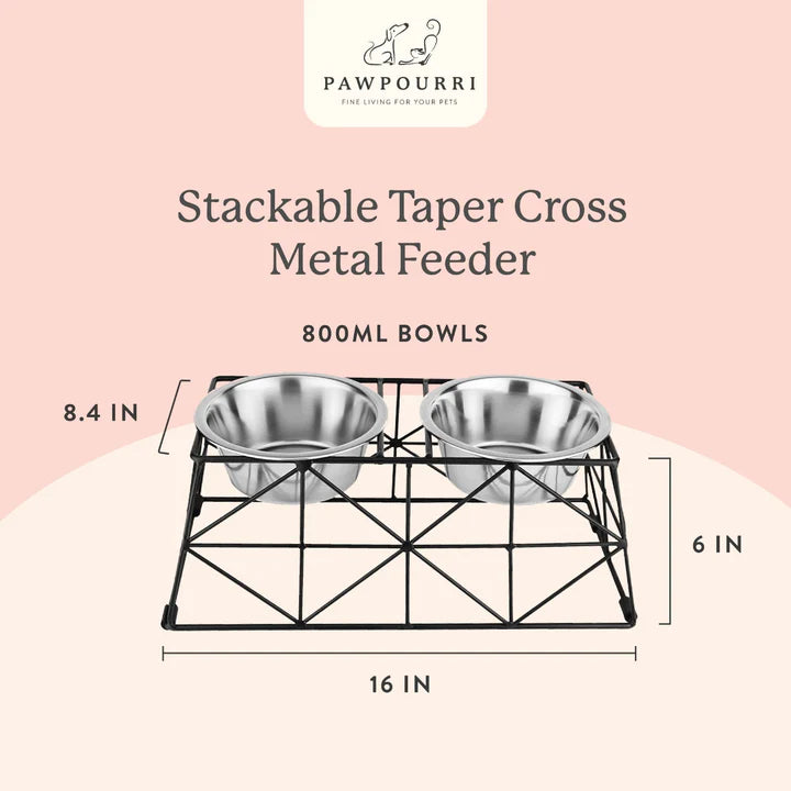 Pawpourri Stackable Taper Cross Metal Feeder I Size 16" L X 8.4" W X 6" H