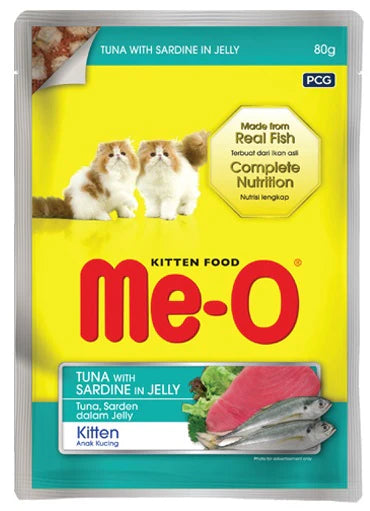 Me-O Kitten Tuna and Sardine in Jelly Cat Wet Food 80gm Pack of 5+1 Free Inside