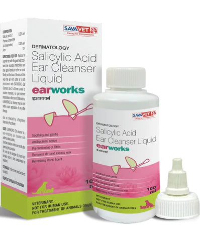 Sava Vet Earworks Salicylic Acid Ear Cleanser for Dogs and Cats 100ml