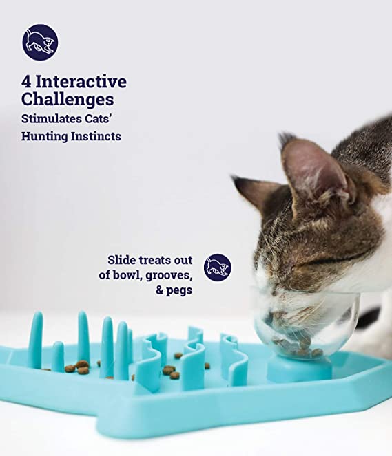 Petstages Hunt N Snack Mat Cat Slow Feeder - Blue