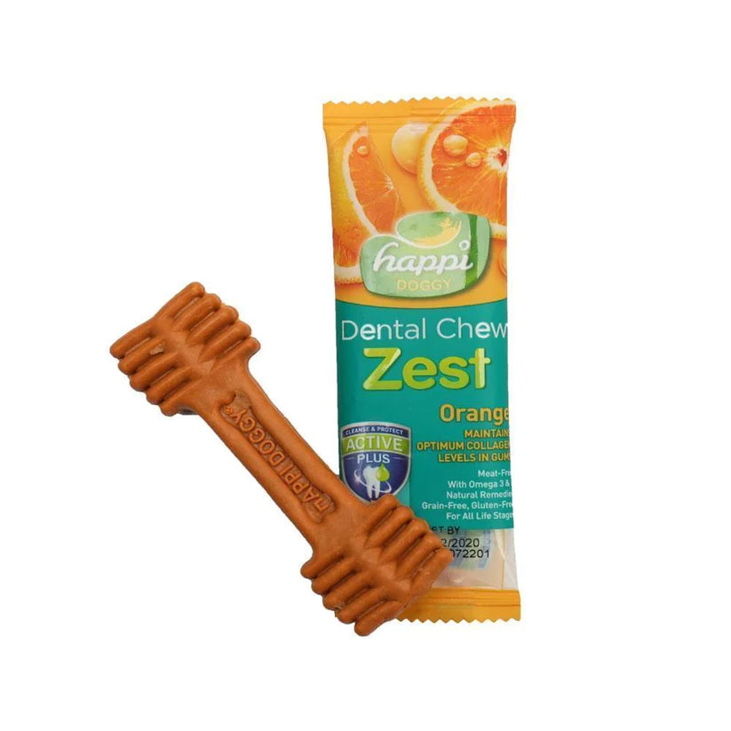 Happi Doggy Vegetarian Dental Chew - Zest - Orange Vegetarian & Sustainable Treat For Dogs Single Pack