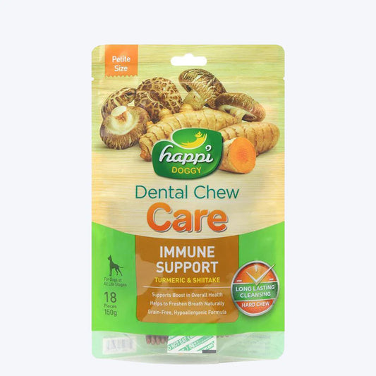Happi Doggy Dental Chew Care (Immune Support) Turmeric & Shiitake Vegetarian & Sustainable Treat For Dogs 150g