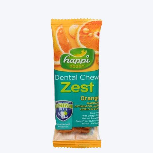 Happi Doggy Vegetarian Dental Chew - Zest - Orange  Vegetarian & Sustainable Treat For Dogs Single Pack