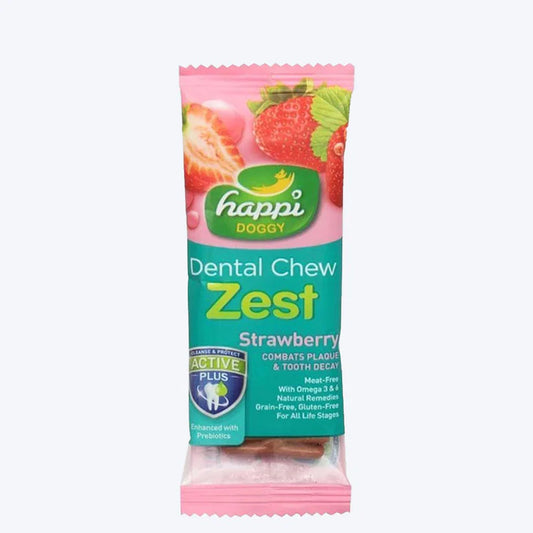 Happi Doggy Dental Chew - Zest - Strawberry  Vegetarian & Sustainable Treat For Dogs Single Pack