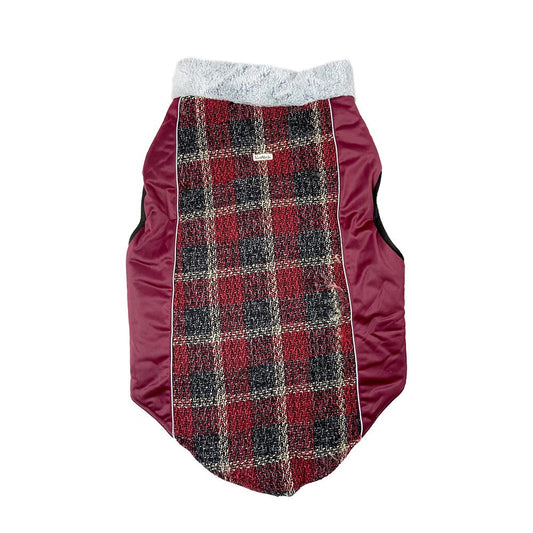 Tails Nation Checkered Solid Jacket with Fur Neck Wine Berry | Warm and Stylish