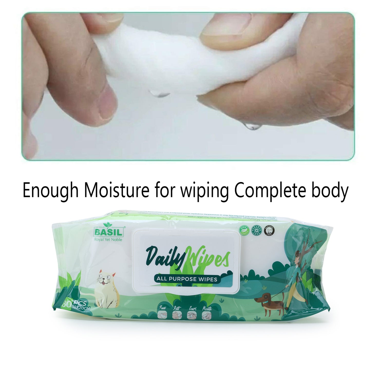 Basil Daily All Purpose Wet Wipes for Dogs & Cats