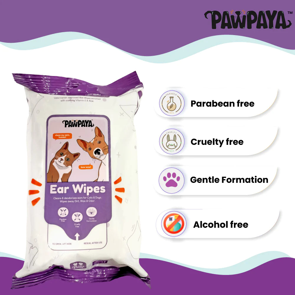 Pawpaya Ear Wipe Vegan & Cruelty-Free For Dogs & Cats 25 Pull Pack