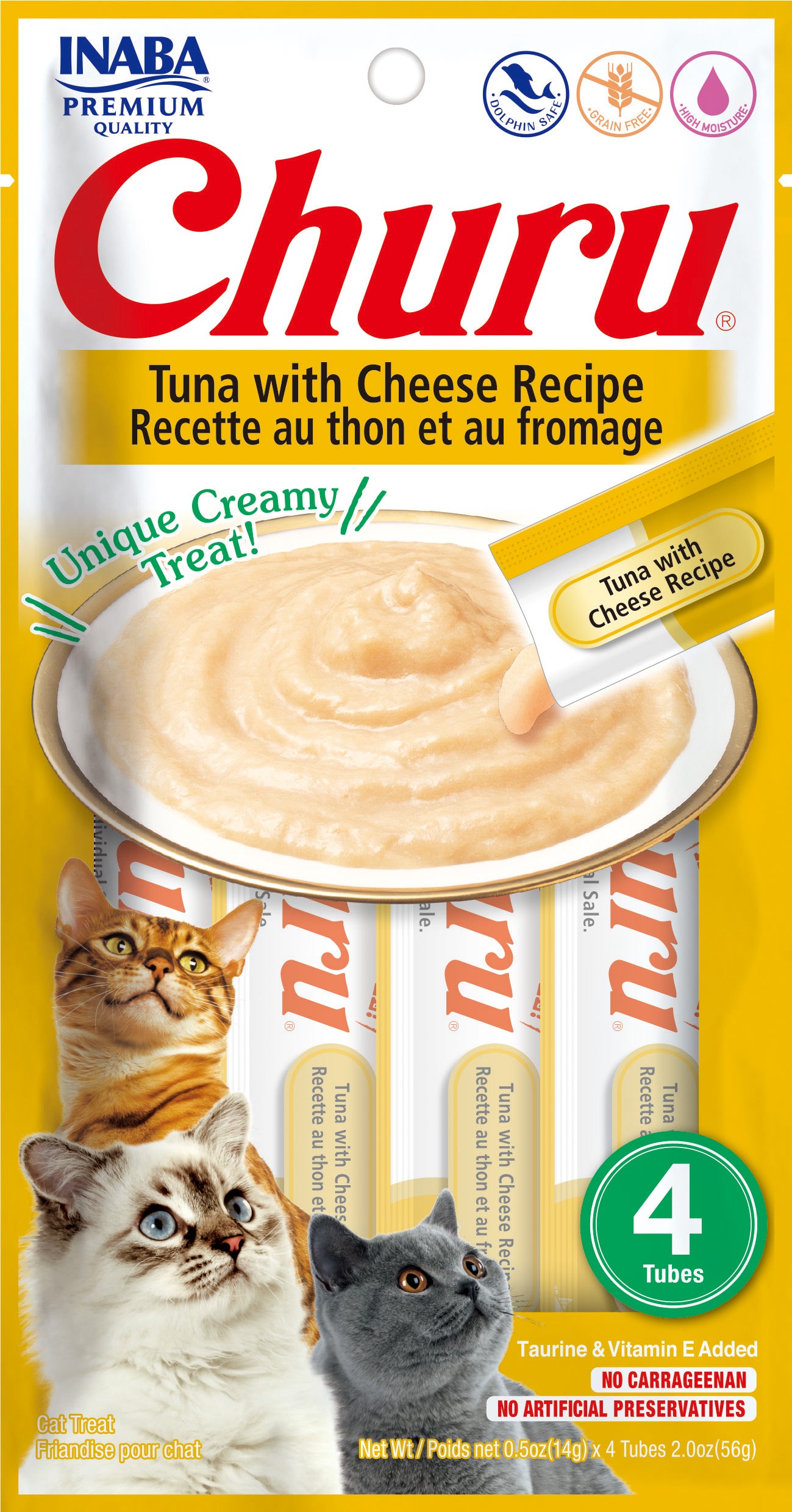 Inaba Churu Creamy Tuna With Cheese Recipe Grain Free Treat For Cats 14g x 4 Tubes