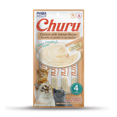 Inaba Churu Creamy Chicken With Salmon Recipe Grain Free Treat For Cats 14g x 4 Tubes