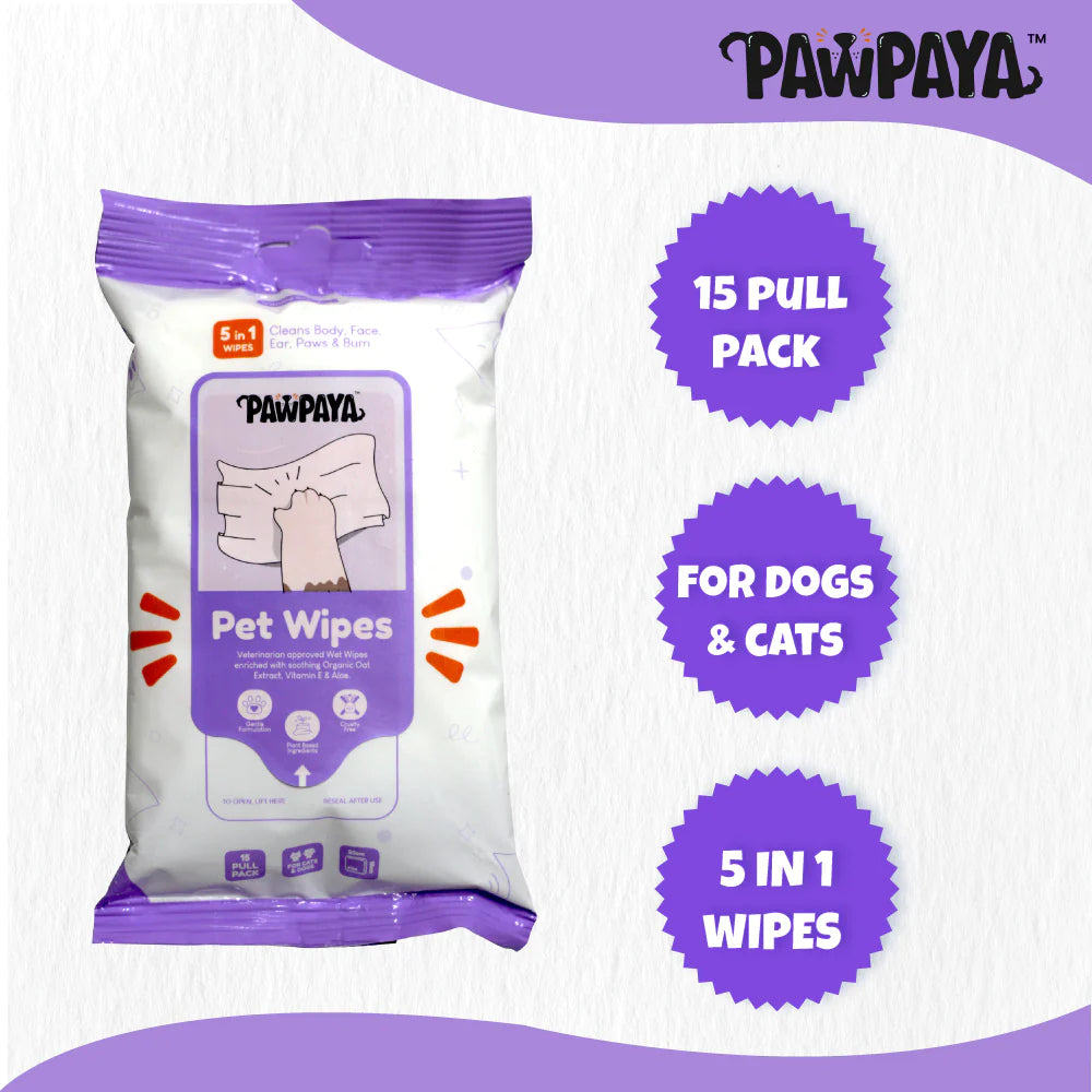 Pawpaya Pet Wipe Vegan & Cruelty-Free For Dogs & Cats 15 Pull Pack