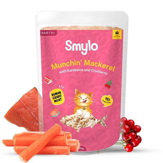 Smylo Adult Mackerel Kanikama & Cranberry, Fresh & No-Preservative Wet Cat Food 70g
