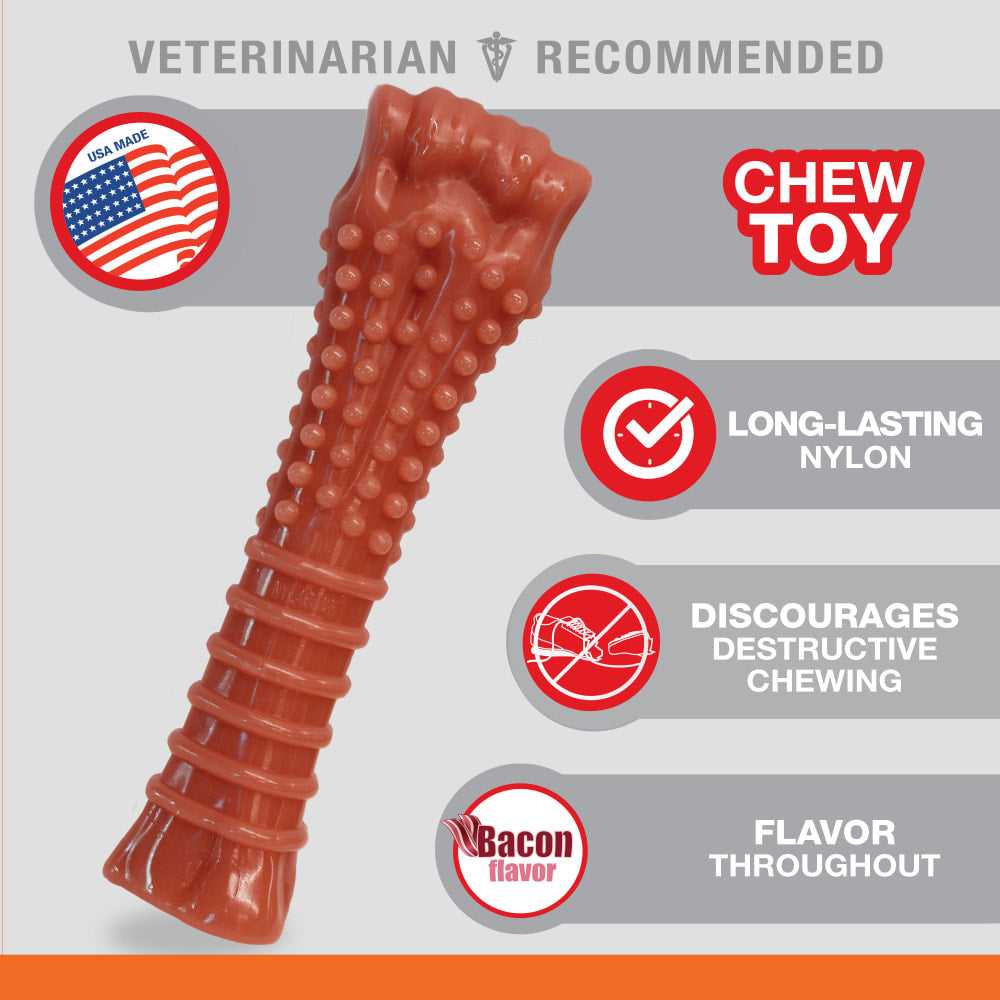 Nylabone Power Chew Textured Bone Bacon Flavor Chew Toy Up To 23kg Dogs 19.6cm x 5.71cm x 2.54cm
