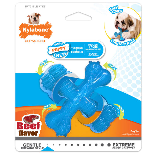 Nylabone Puppy Chew X-Bone Toy Beef Flavor Up to 7kg Dogs 142.11cm x 9.50cm x 3.81cm