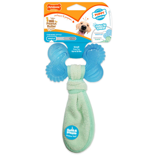 Nylabone Puppy Chew 2-in-1 Teething Freezer Bone Cloth Chew Toy Peanut Butter Flavor