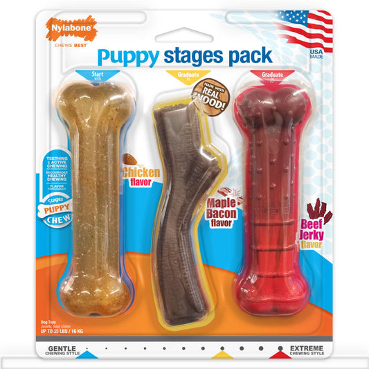 Nylabone Puppy Chew Stages Chew Toy Pack Up to 16kg Dogs 14cm x 2cm x 4cm