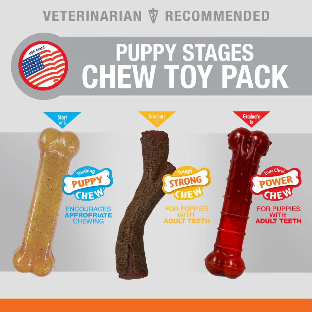 Nylabone Puppy Chew Stages Chew Toy Pack Up to 16kg Dogs 14cm x 2cm x 4cm