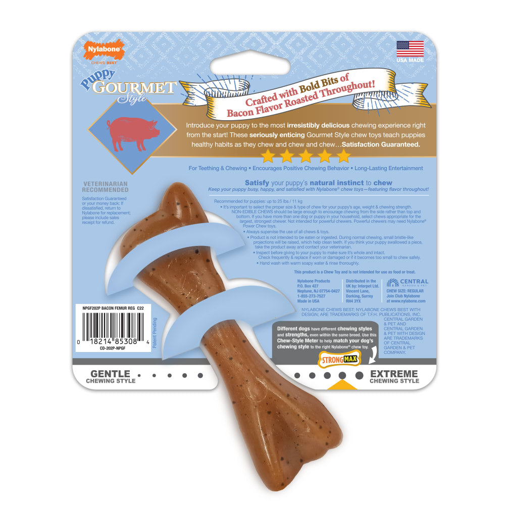 Nylabone Strong Chew Gourmet Style Femur Puppy Chew Toy Bacon Flavor Small 3.2 x 12 x 2.8cm