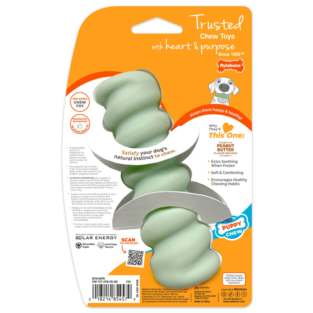 Nylabone Puppy Chew Tactile Stick Peanut Butter Flavor Dog Toy Small 4 x 12.50 x 3cm