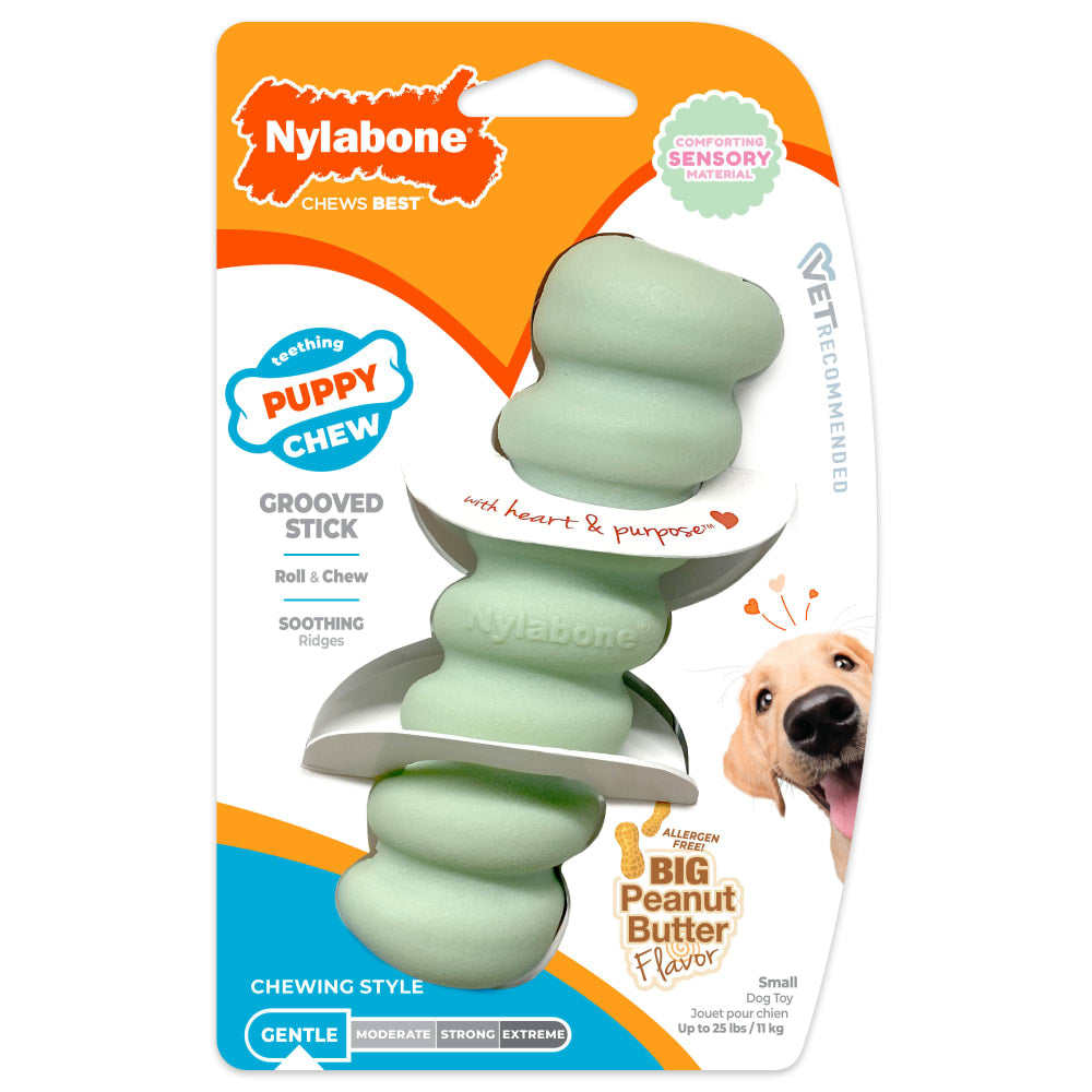 Nylabone Puppy Chew Tactile Stick Peanut Butter Flavor Dog Toy Small 4 x 12.50 x 3cm