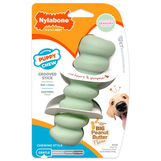 Nylabone Puppy Chew Tactile Stick Peanut Butter Flavor Dog Toy Small 4 x 12.50 x 3cm