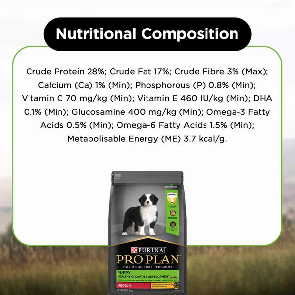 Purina Pro Plan Chicken Medium Breed Puppy Health Growth & Development Dog Dry Food 3kg