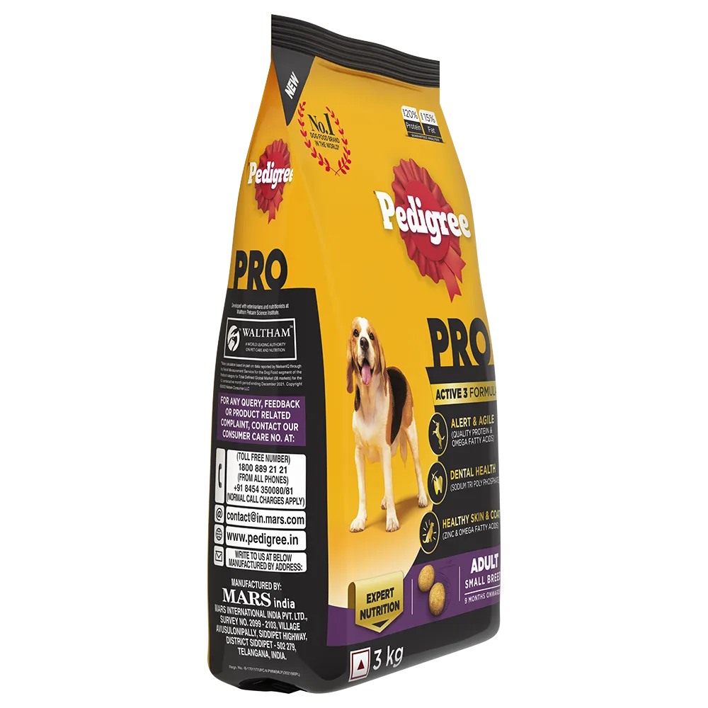 Pedigree Pro Adult Small Breed Dry Dog Food (9 Months Onwards) 3Kg
