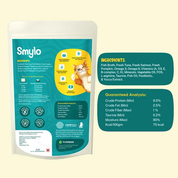 Smylo Adult Tuna Salmon & Pumpkin, Fresh & No-Preservative Wet Cat Food 70g