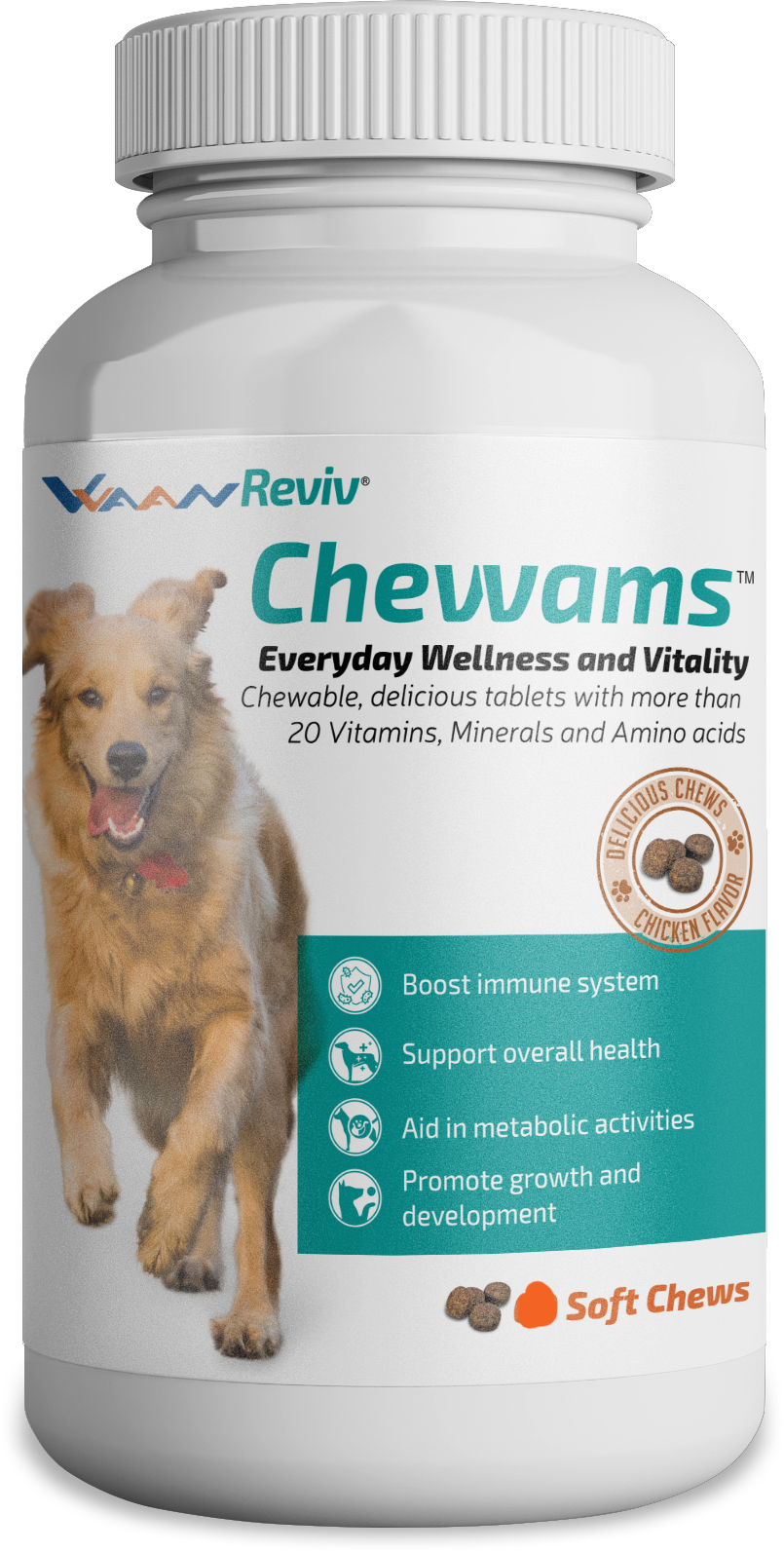 Vvaan Chevvams Multivitamin Mineral and Amino Acids Chicken Flavour Chewable Tablets for Dogs 30 Tablets