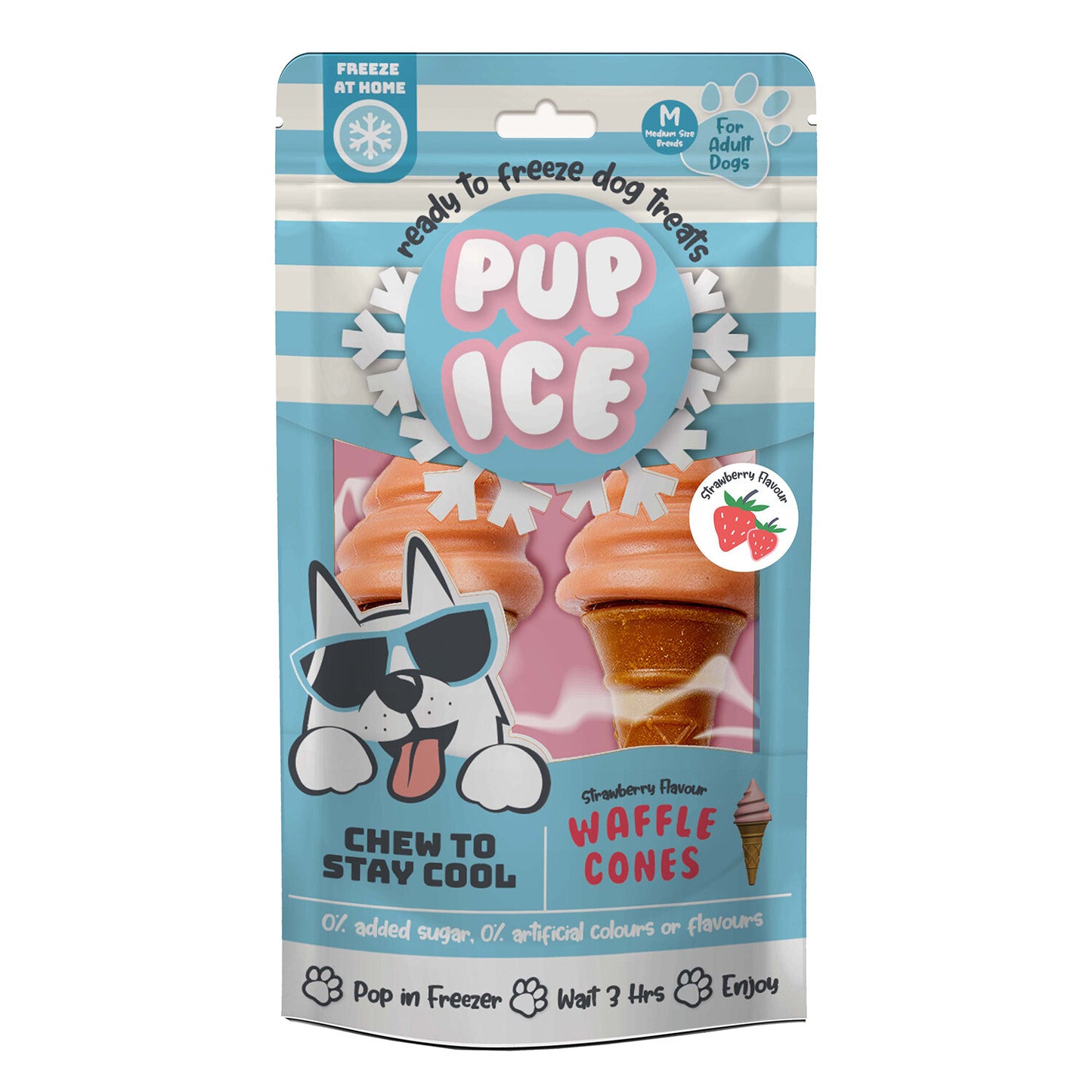 Pup Ice Ready to Freeze Waffle Cones Adult Medium Dog Treat Strawberry Flavor