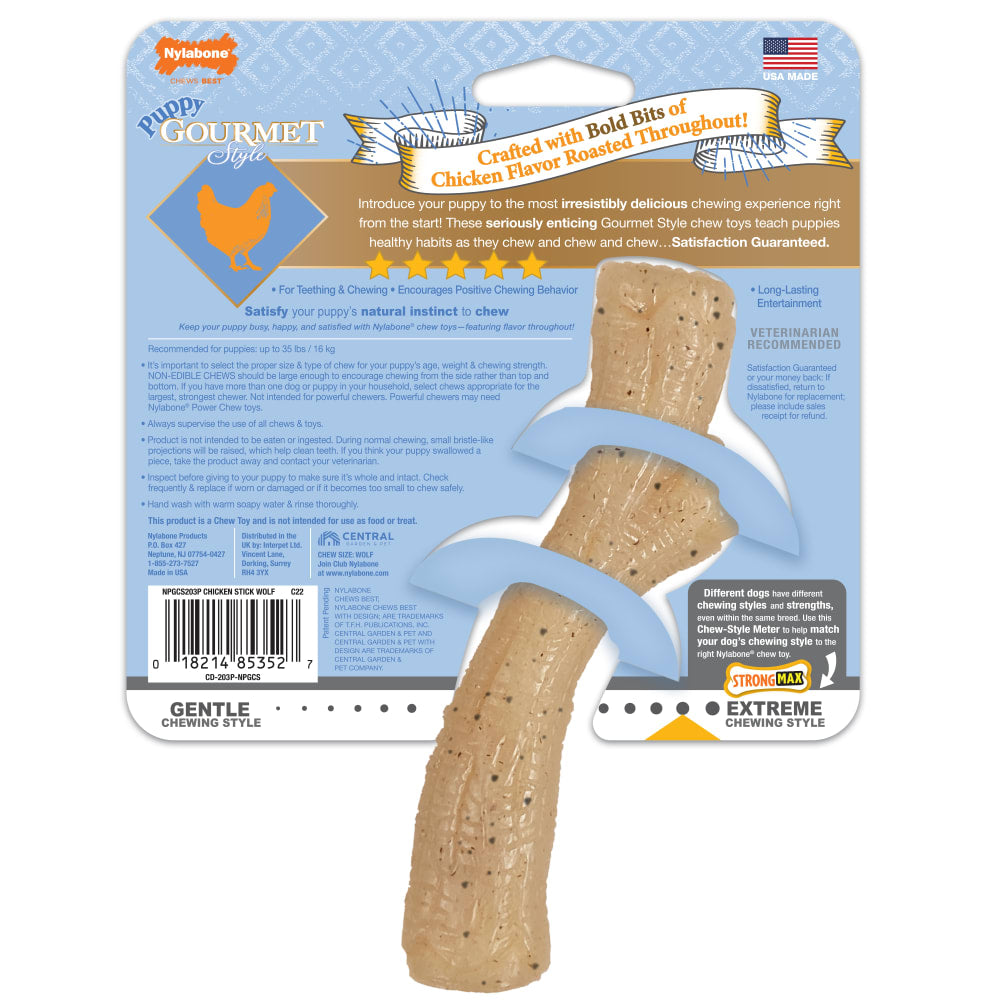 Nylabone Strong Chew Gourmet Style Stick Puppy Chew Toy Chicken Flavor Medium 3 x 13 x 2cm