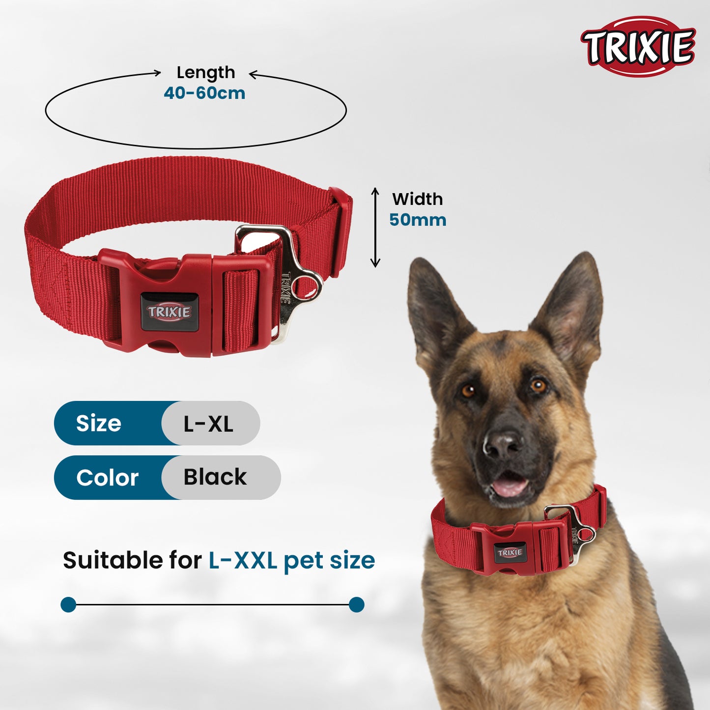 Trixie Extra Wide Premium Collar Red M-L 40-60cm/50mm