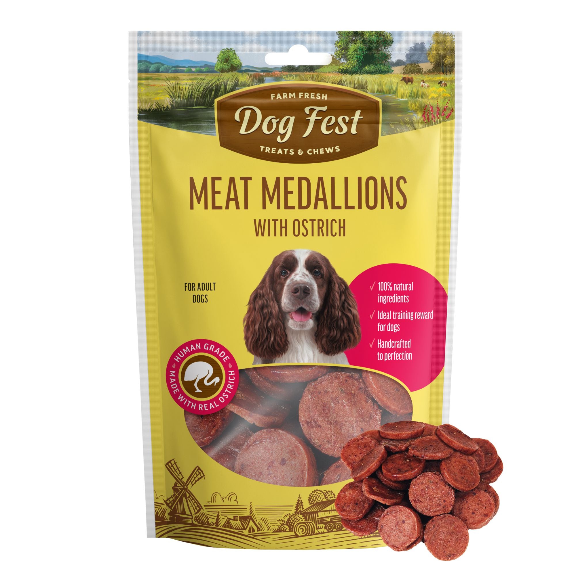 Dogfest Medallions with ostrich Dog Treats 90g