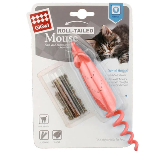 Gigwi Roll Tailed Mouse with Changeable Catnip Bag and Silvervine Stick