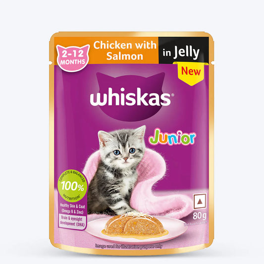 Whiskas Kitten Junior (2-12 Months) Chicken with Salmon in Jelly Wet Cat Food 80g (Pack of 14)